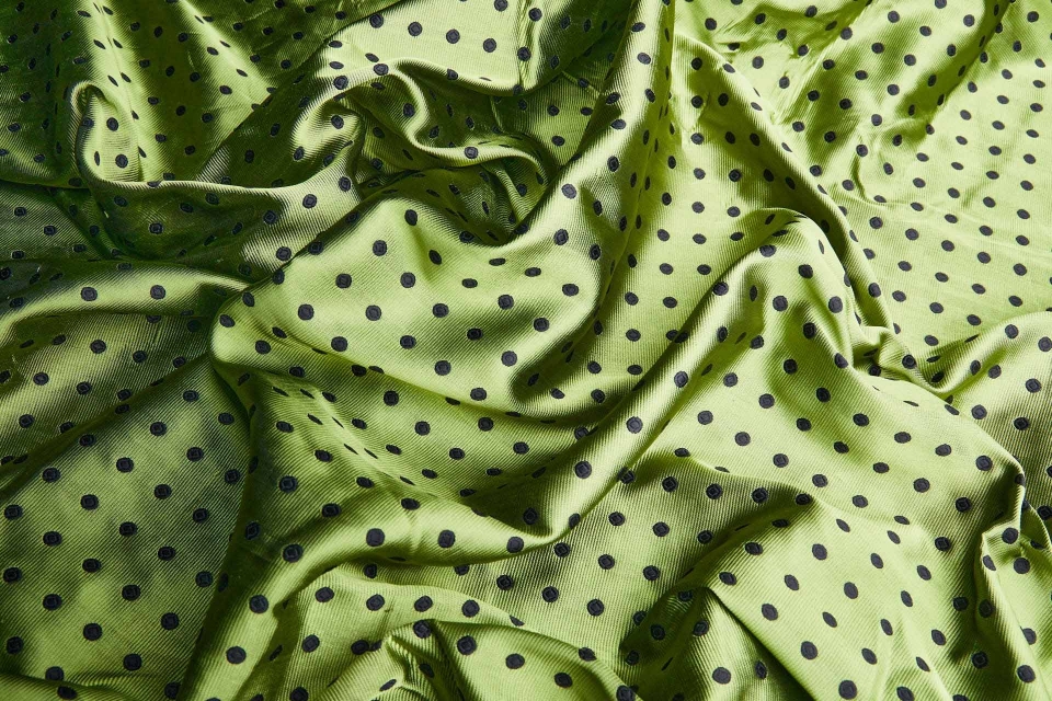 Polka Dot Spot Brocade in Green with Black