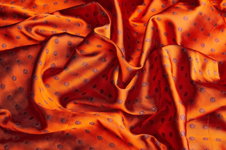 Polka Dot Spot Brocade in Orange with Maroon