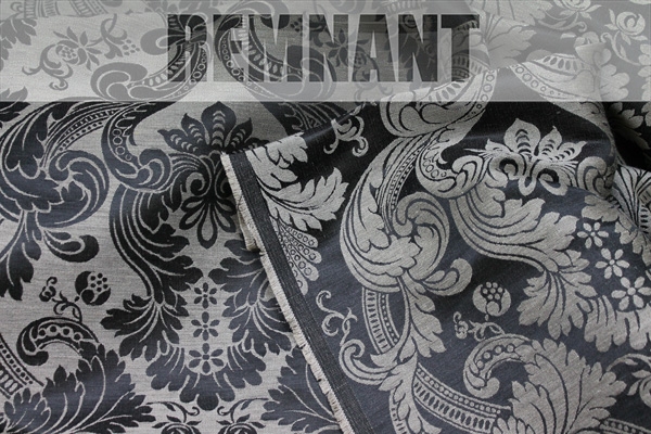 REMNANT - Linen Brocade - Black/Natural - 1.6m Piece