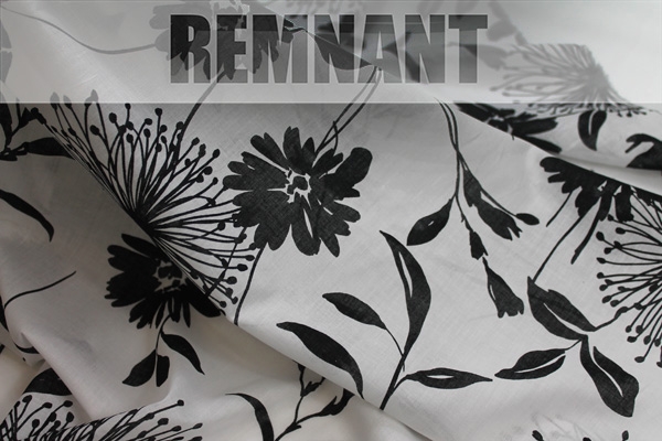 REMNANT - Floral Print Cotton - Black on White - 1.8m Piece