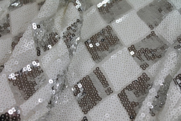 LAST FEW METRES - Harlequin Sequin On Tulle - Silver / White