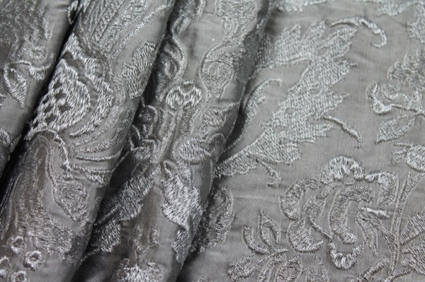 Heavy Jacquard Style Embroidery - Silver Metallic on Grey