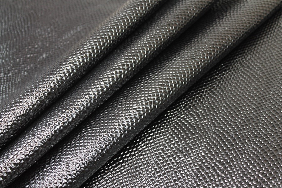 Black Glossy Embossed Snakeskin Leatherette
