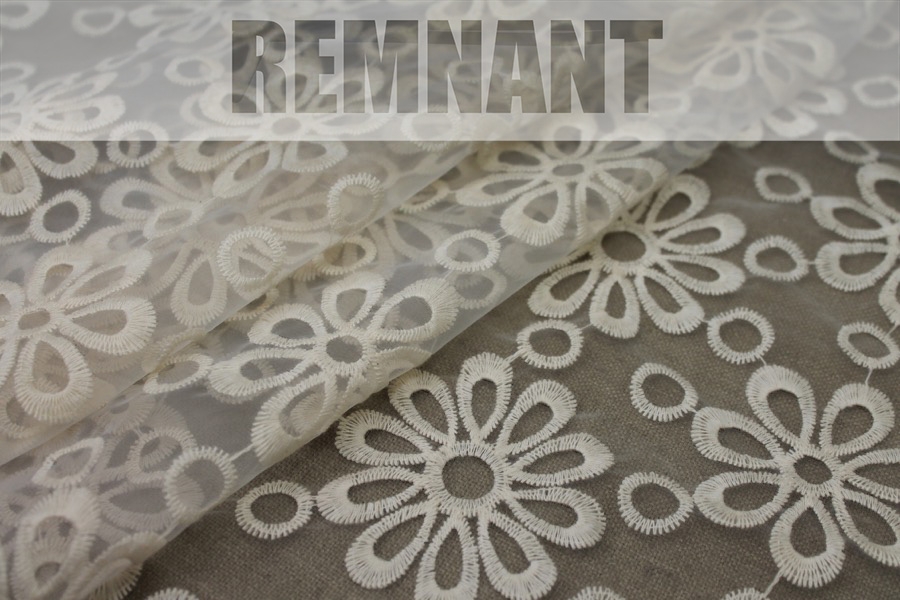 REMNANT - Cream Embroidered Floral Pattern on Ivory Organza - 0.3m Piece