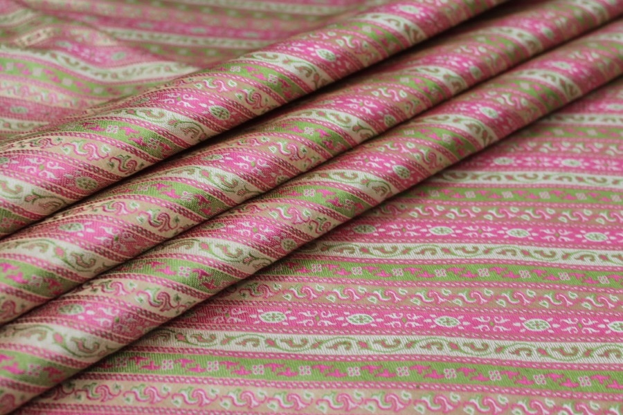 Banaras Brocade - Diagonal Pink & Green Stripe