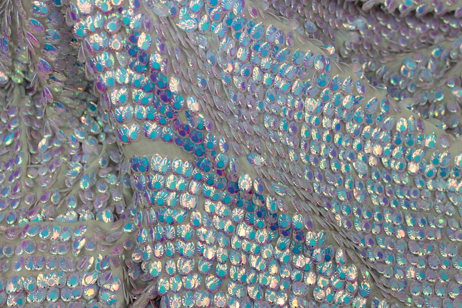 Dragon Scale Sequin in Iridescent White On Silk Chiffon