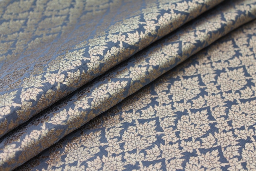 Dark Grey and Gold Ornamental Brocade 