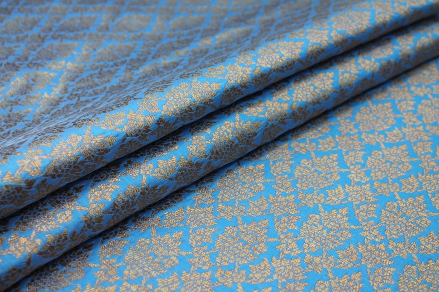 Bright Blue and Gold Ornamental Brocade 