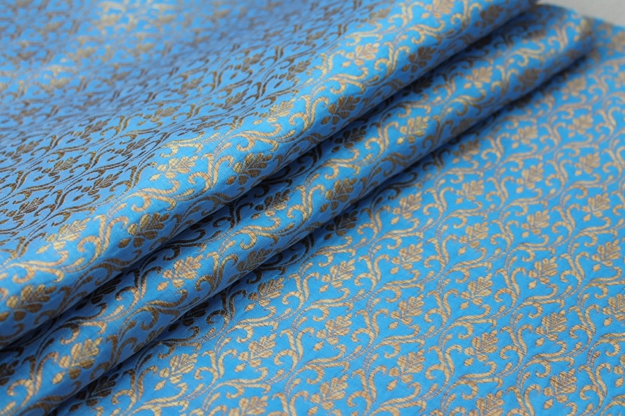 Bright Blue and Gold Ornamental Brocade 