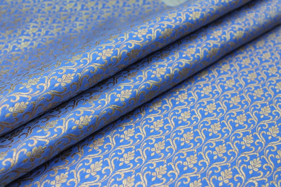 Royal Blue and Gold Ornamental Brocade 