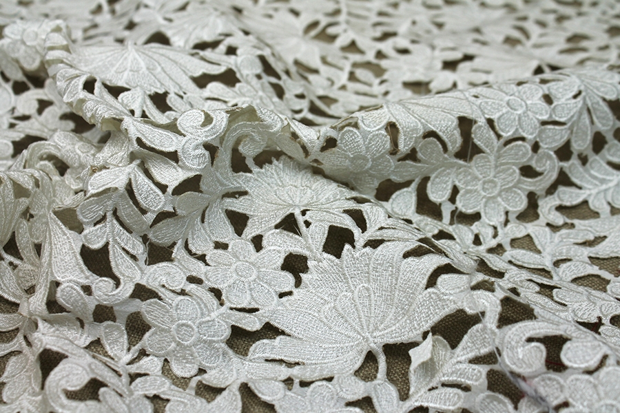 Ivory Embroidered Floral Cut Out Dupion