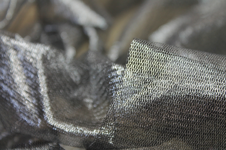 Foil Printed Silk Tulle - Silver on Black