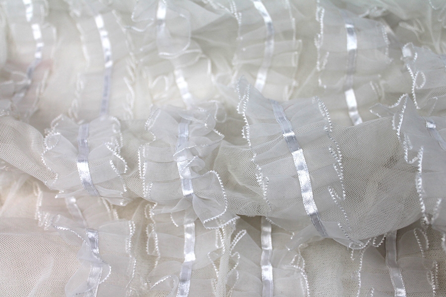 White Organza Ribbon Frills on Tulle 