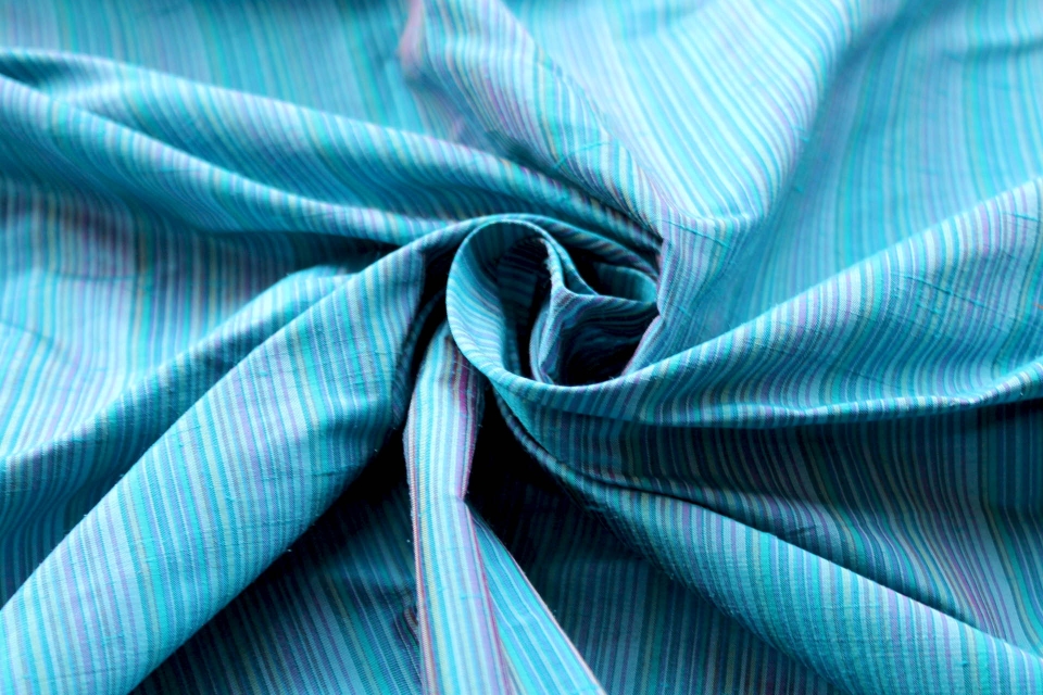 LAST PIECE - Multi Striped Silk Dupion - Turquoise