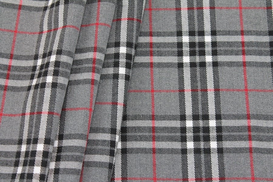 Wool Tartan - Grey, White, Red, Black