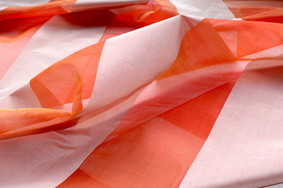 Wide Striped Silk Organza - Orange and Gold