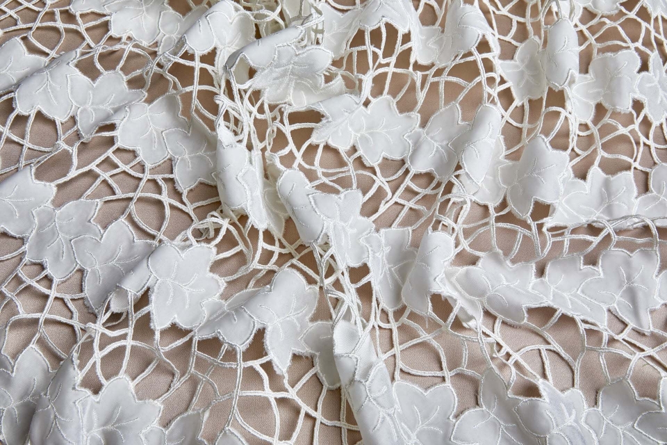 NEW BRIDAL - Cut Out Velvet Embroidery - Ivory Ivy