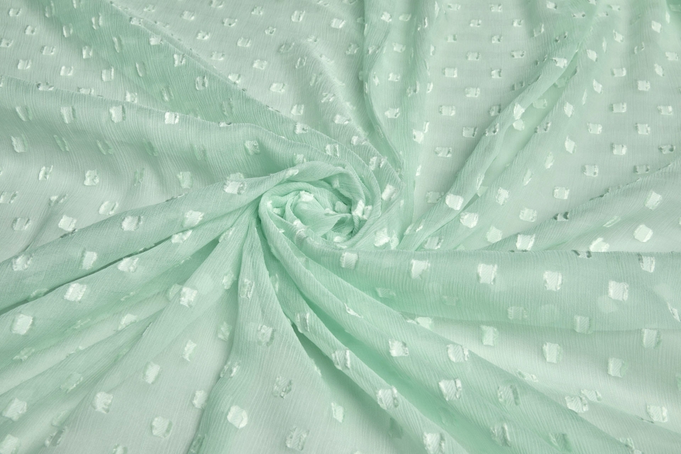 Sea Spray Crinkle Silk Chiffon with Cut Thread Squares