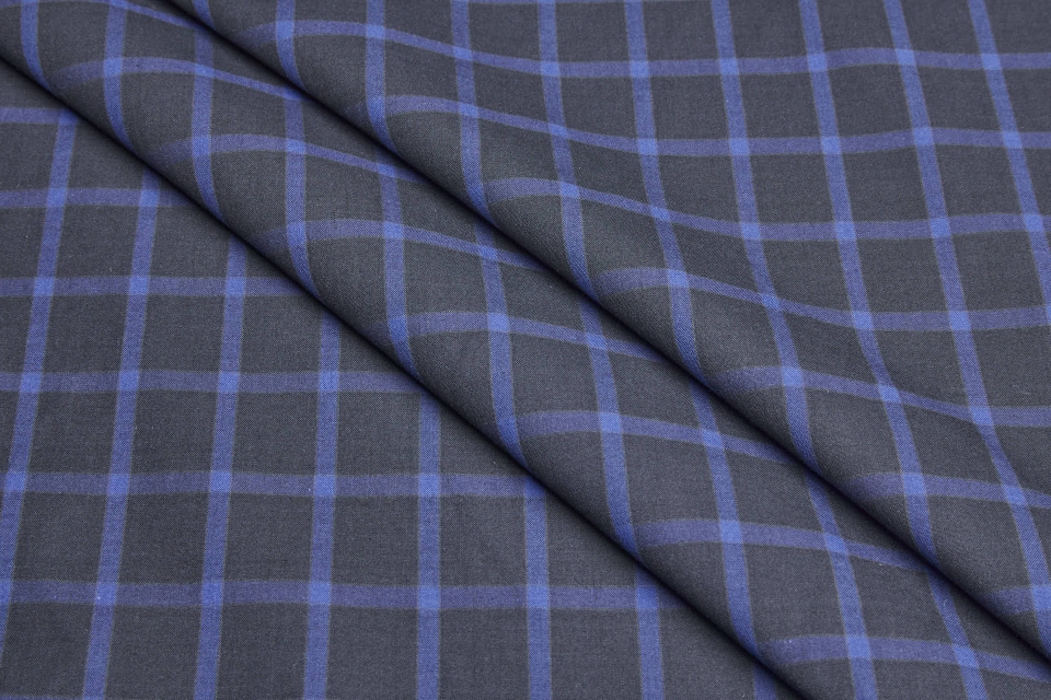 Cotton Check Shirting - 'Washed Look' Black and Navy 