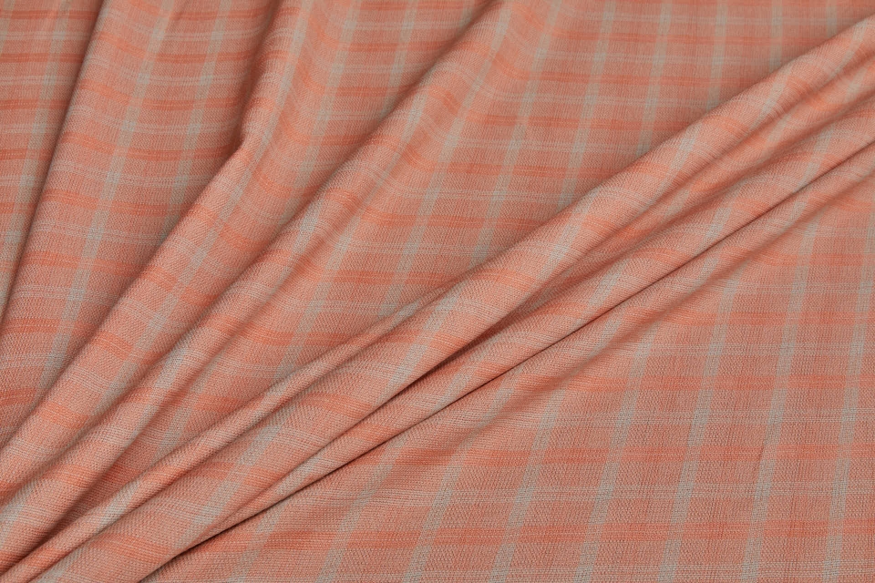 Poly Viscose Check - Twine Brown and Faded Orange