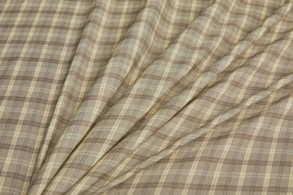 Poly Viscose Check - Khaki and Pale Yellow