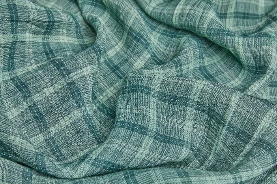 Poly Viscose Check - Hand Dyed and Washed - Forest Green