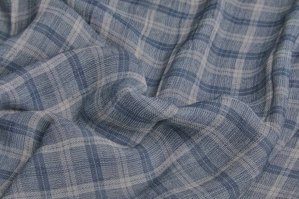 Poly Viscose Check - Hand Dyed and Washed - Steel Grey