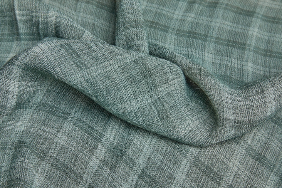 Poly Viscose Check - Hand Dyed and Washed - Woodland Green