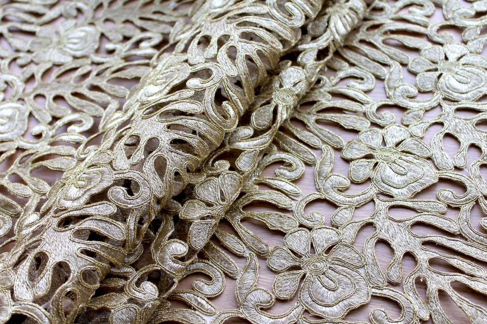 Gold Embroidered Cut Out Fabric