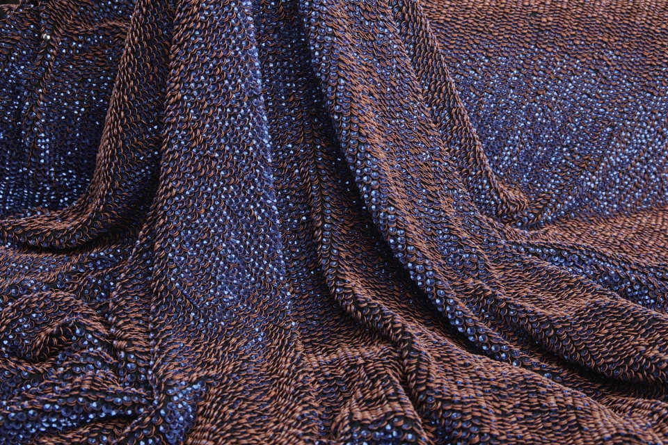 "Two Tone" Overlapping Edge Coloured Sequin On Silk Chiffon - Blue/Orange