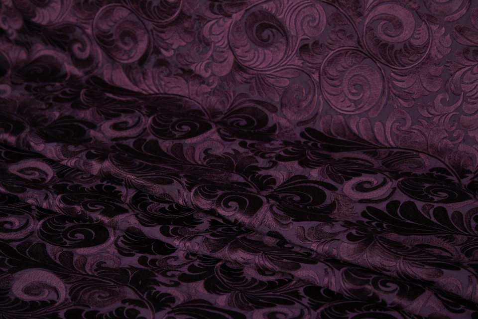 New Large Swirl Embroidered Dupion - Plum on Plum