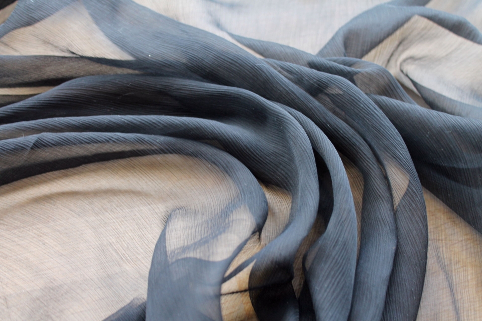 Black Crinkle Silk Chiffon 