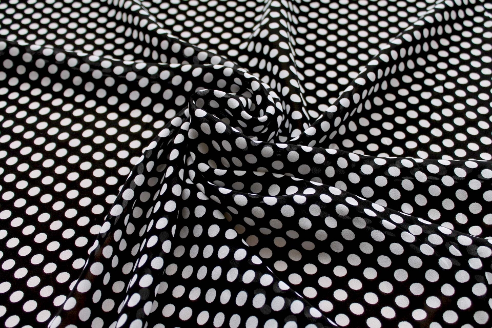 Black and White Printed Polka Dot Crepe Georgette