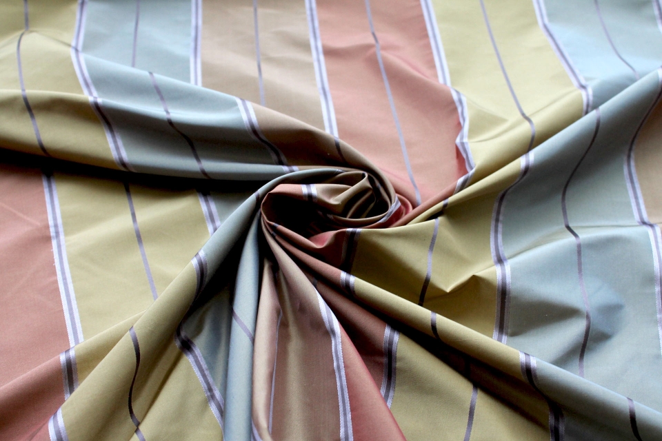 Blue, Gold, Rust and Green Wide Striped Taffeta