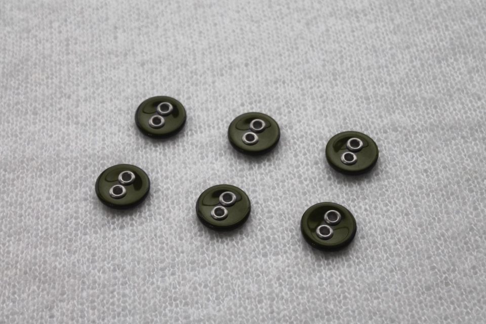 Olive Green Resin Button with Metal Rivets