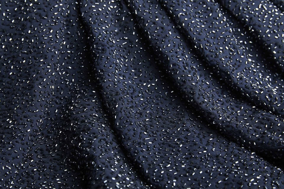 Beaded Silk Chiffon - Navy with Navy Beads (New)