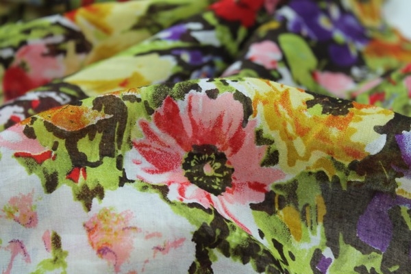 Floral Print Cotton - Brown, Red and Green