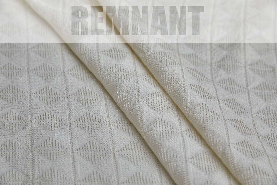 REMNANT - Ivory Geometric Embroidery with on Natural Silk Tassar - 1.1m Piece