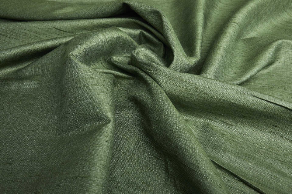 Forest Green Textured Raw Silk