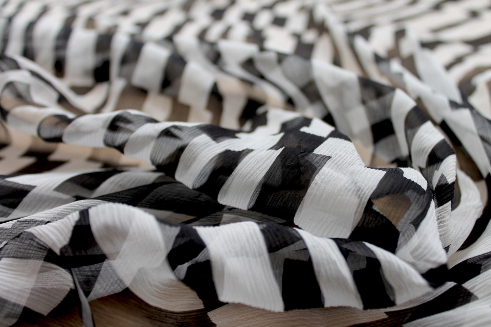 Graphic Black and White Printed Crinkle Silk Chiffon