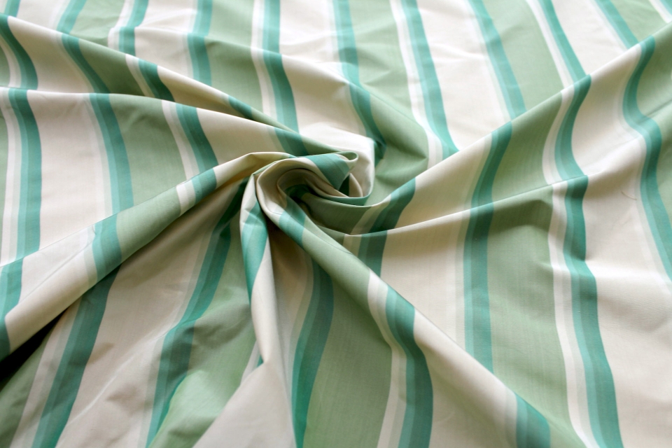 Green and Cream Striped Silk Taffeta