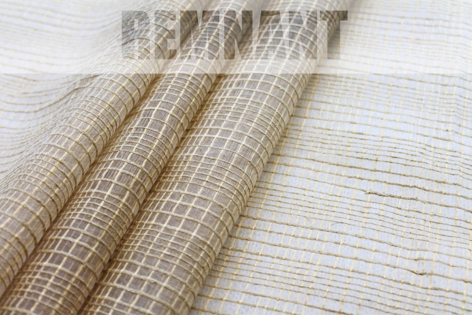 REMNANT - Small Check Pale Gold Silk Organza - 0.4m Piece