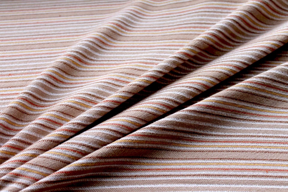 Textured Woven Cotton Stripe - Camel, Orange, Yellow and Chocolate