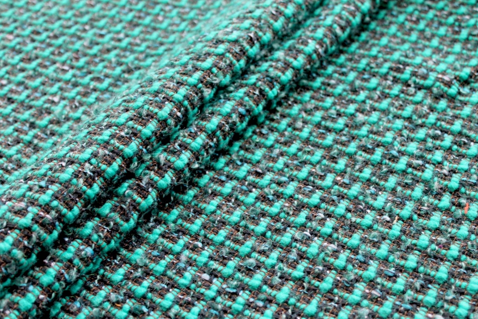 Chunky Textured Check Coating - Teal, Green & Black