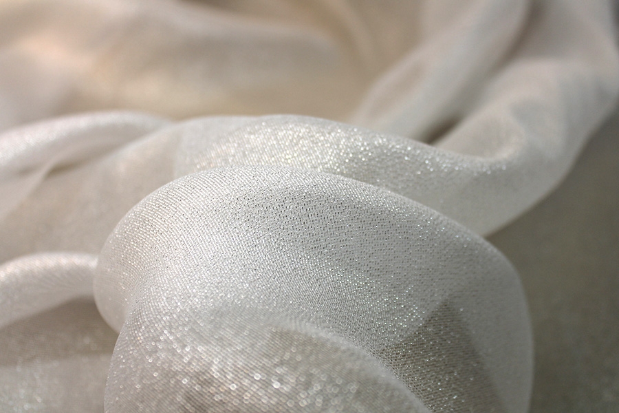 Sheer Loose Weave Organza - Metallic Silver Ivory