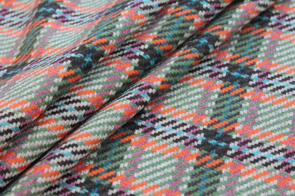 Recycled Wool Tartan - Beige, Teal, Orange, Brown and Green