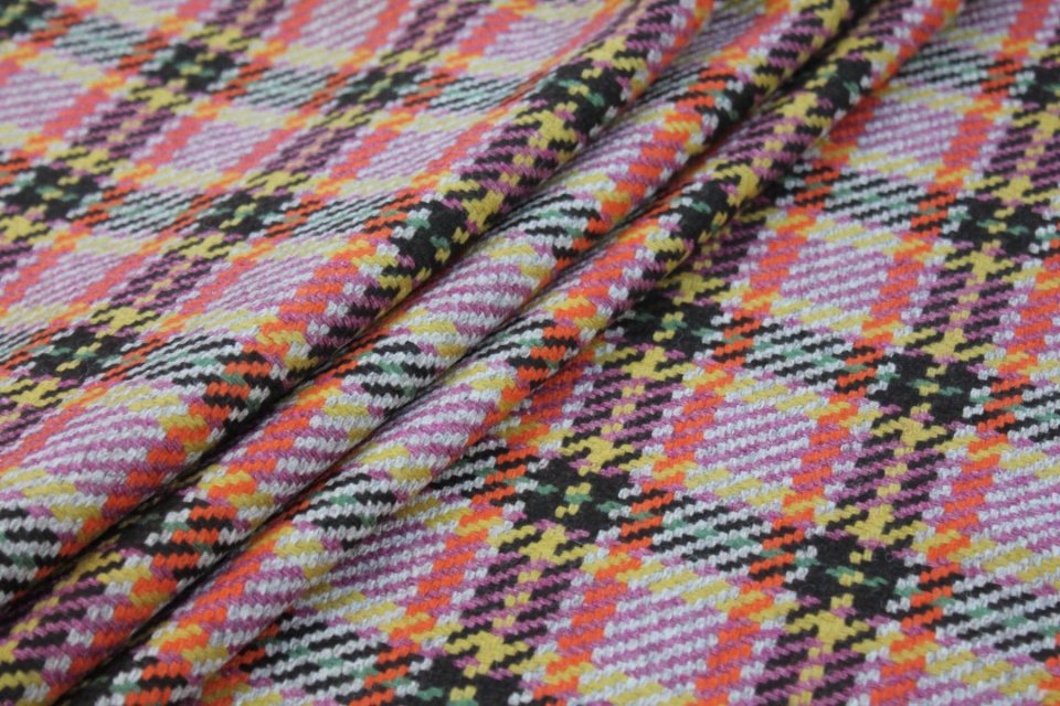 Recycled Wool Tartan - Beige, Mauve, Orange, Brown and Yellow