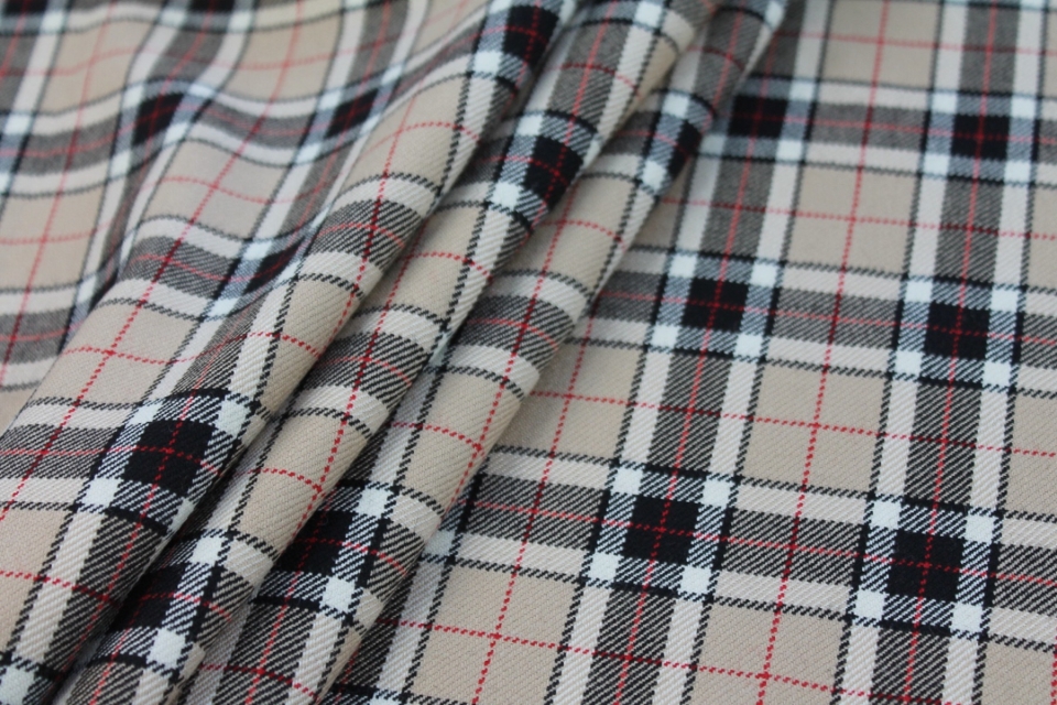 Wool Tartan - Black, Red and Ivory on Beige