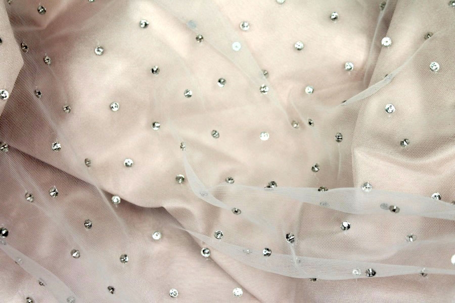 OUT OF STOCK - Clear Crystals on Ivory Nylon Tulle