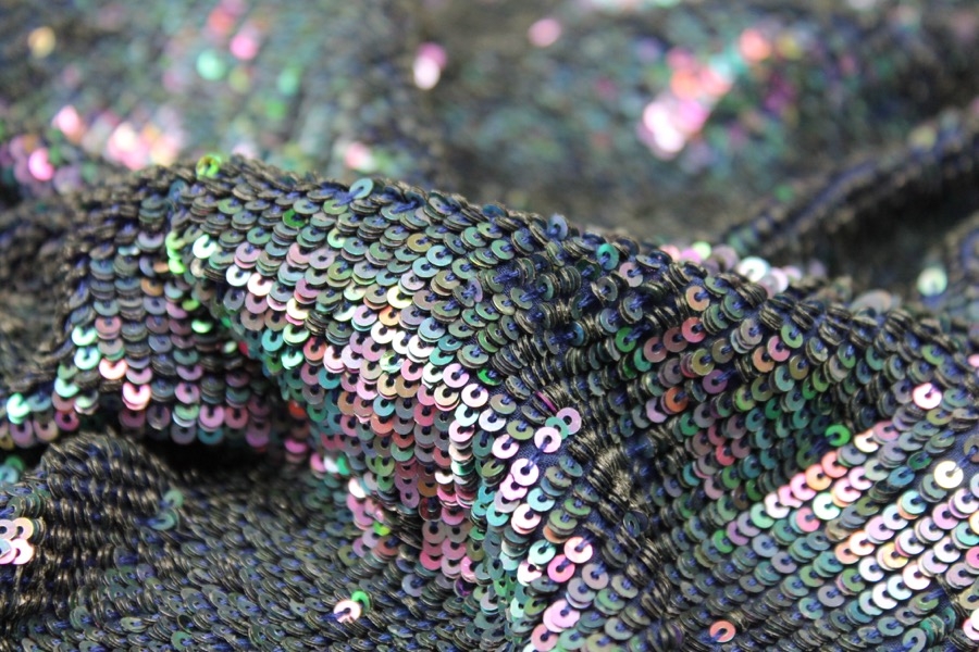 Overlapping Micro Sequin On Silk Chiffon - Iridescent Purple